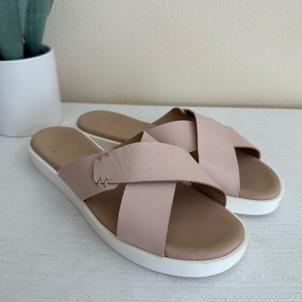 New Mila Paola Blush Leather Cross Strap Slide Sandals Woman’s EU41 US10 Italy